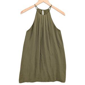 The Impeccable Pig Mini Halter Dress Olive Green Pleated Sleeveless Lined Size S